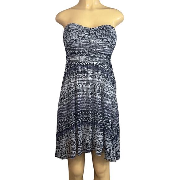 Free People Aztec Black White Ruched Strapless Dress Size small - Picture 1 of 10